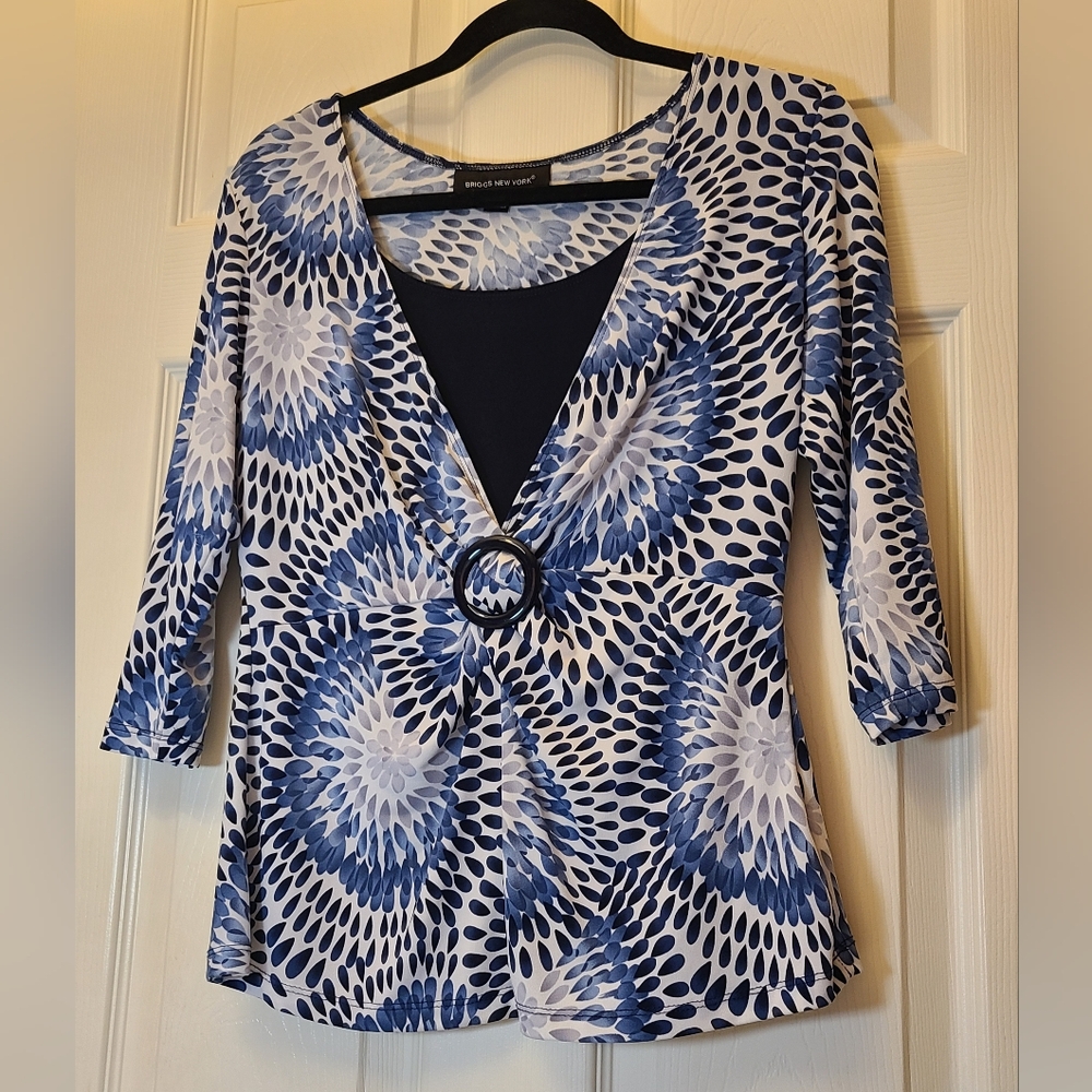 Briggs New York Blue & White Layered Blouse
